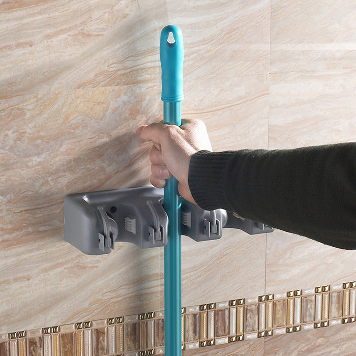 Wall-Mounted Mop & Broom Holder with Hooks