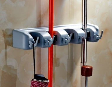 Wall-Mounted Mop & Broom Holder with Hooks