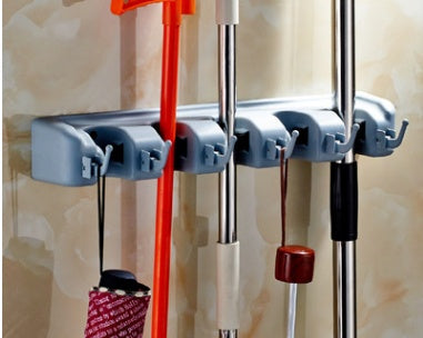 Wall-Mounted Mop & Broom Holder with Hooks