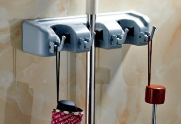 Wall-Mounted Mop & Broom Holder with Hooks
