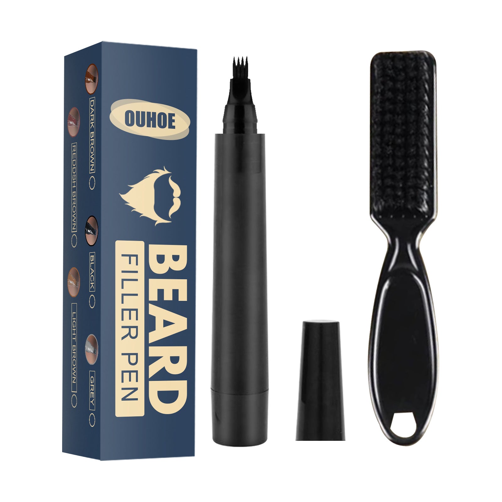 Beard Pencil Filler Kit | Waterproof Four-Fork Tip Beard Filling Pen with Brush
