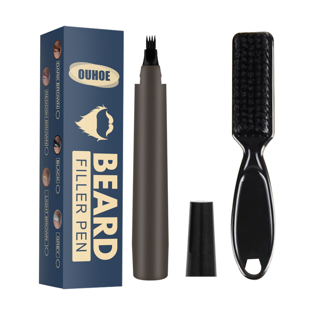 Beard Pencil Filler Kit | Waterproof Four-Fork Tip Beard Filling Pen with Brush