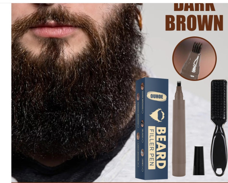 Beard Pencil Filler Kit | Waterproof Four-Fork Tip Beard Filling Pen with Brush