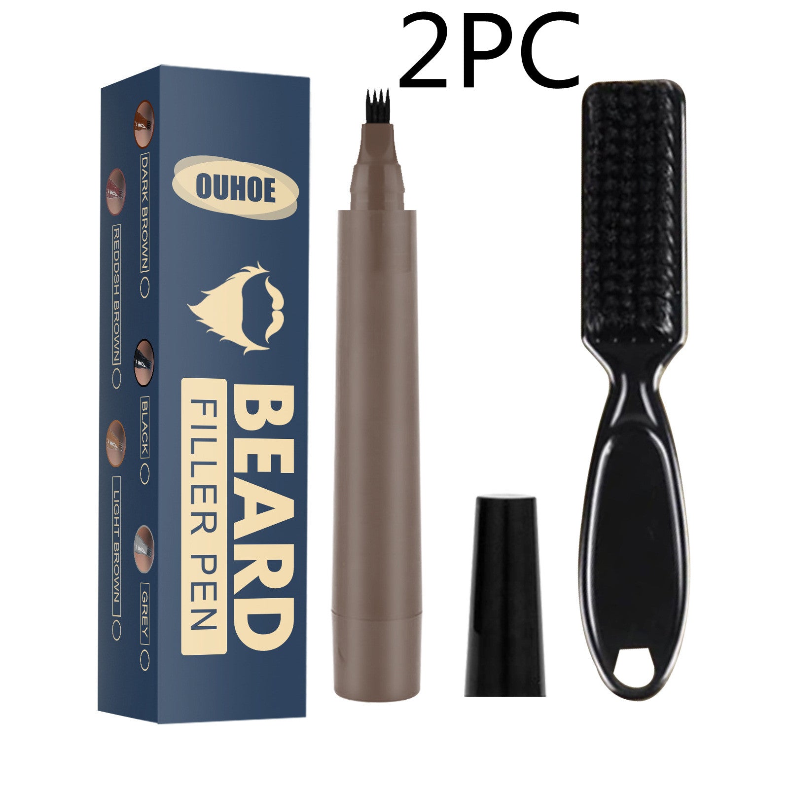 Beard Pencil Filler Kit | Waterproof Four-Fork Tip Beard Filling Pen with Brush