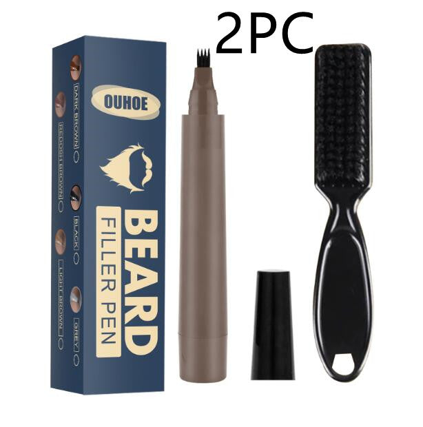 Beard Pencil Filler Kit | Waterproof Four-Fork Tip Beard Filling Pen with Brush