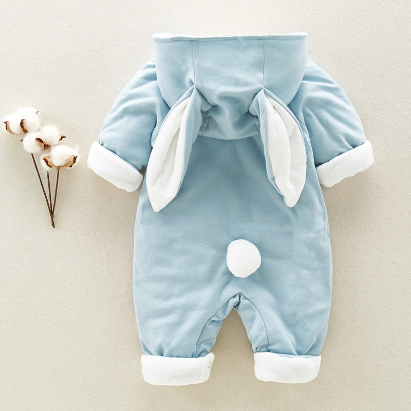 Hooded Cotton Baby Romper Onesie – Thick Padded Crawling Suit (3 Colors, 4 Sizes)
