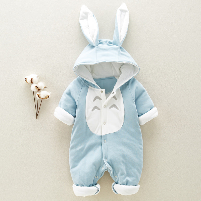 Hooded Cotton Baby Romper Onesie – Thick Padded Crawling Suit (3 Colors, 4 Sizes)