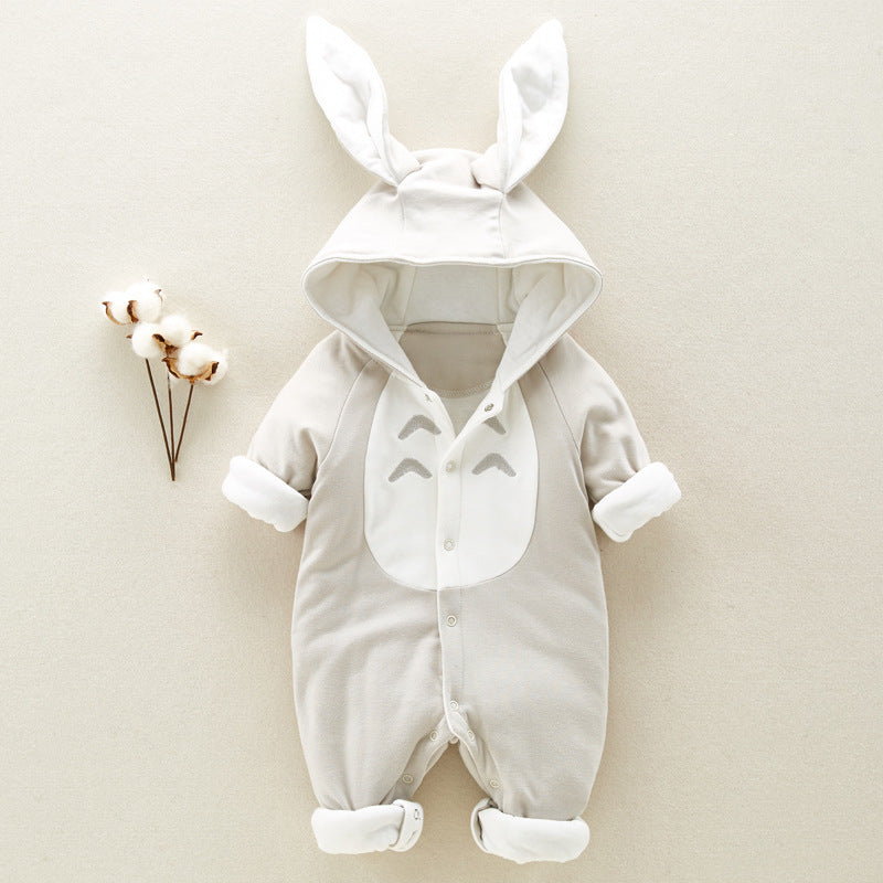 Hooded Cotton Baby Romper Onesie – Thick Padded Crawling Suit (3 Colors, 4 Sizes)