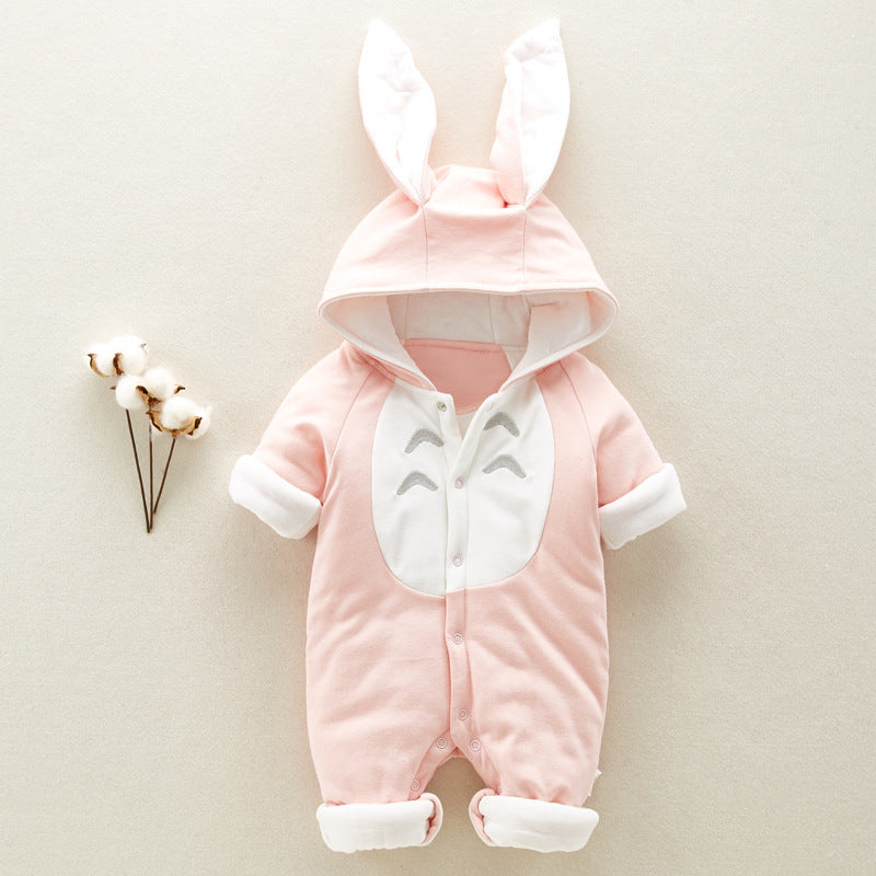 Hooded Cotton Baby Romper Onesie – Thick Padded Crawling Suit (3 Colors, 4 Sizes)
