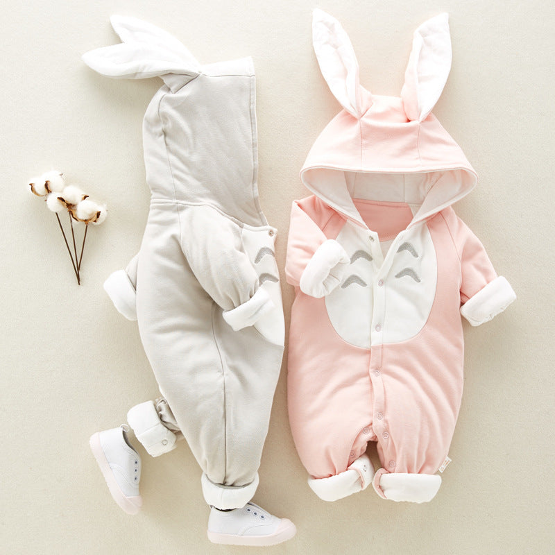 Hooded Cotton Baby Romper Onesie – Thick Padded Crawling Suit (3 Colors, 4 Sizes)