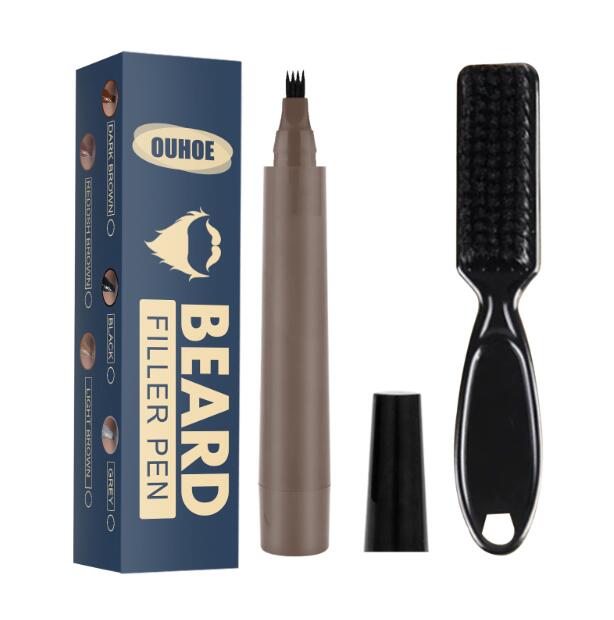 Beard Pencil Filler Kit | Waterproof Four-Fork Tip Beard Filling Pen with Brush