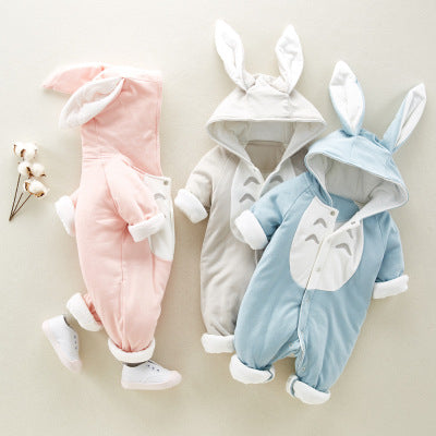 Hooded Cotton Baby Romper Onesie – Thick Padded Crawling Suit (3 Colors, 4 Sizes)