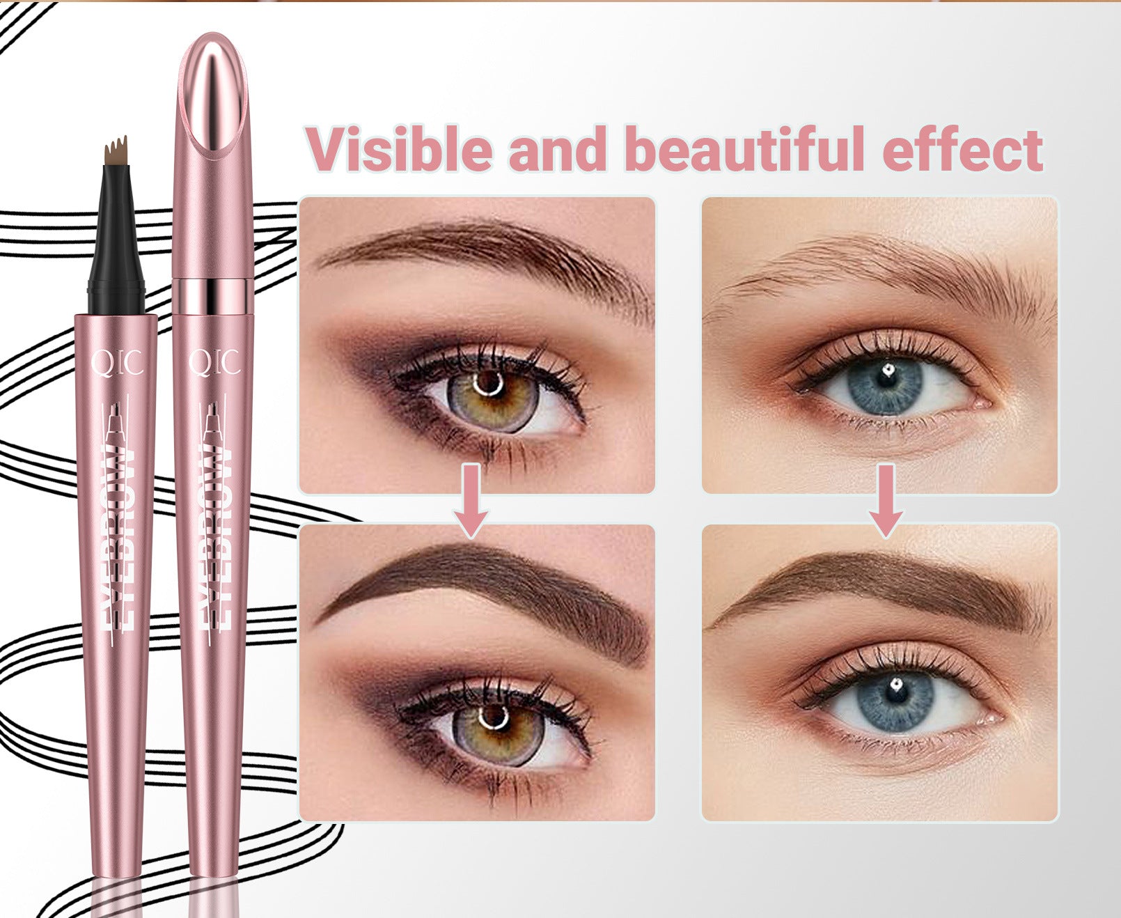 Waterproof Four-Fork Liquid Eyebrow Pencil | Long-Lasting Natural Brow Filler