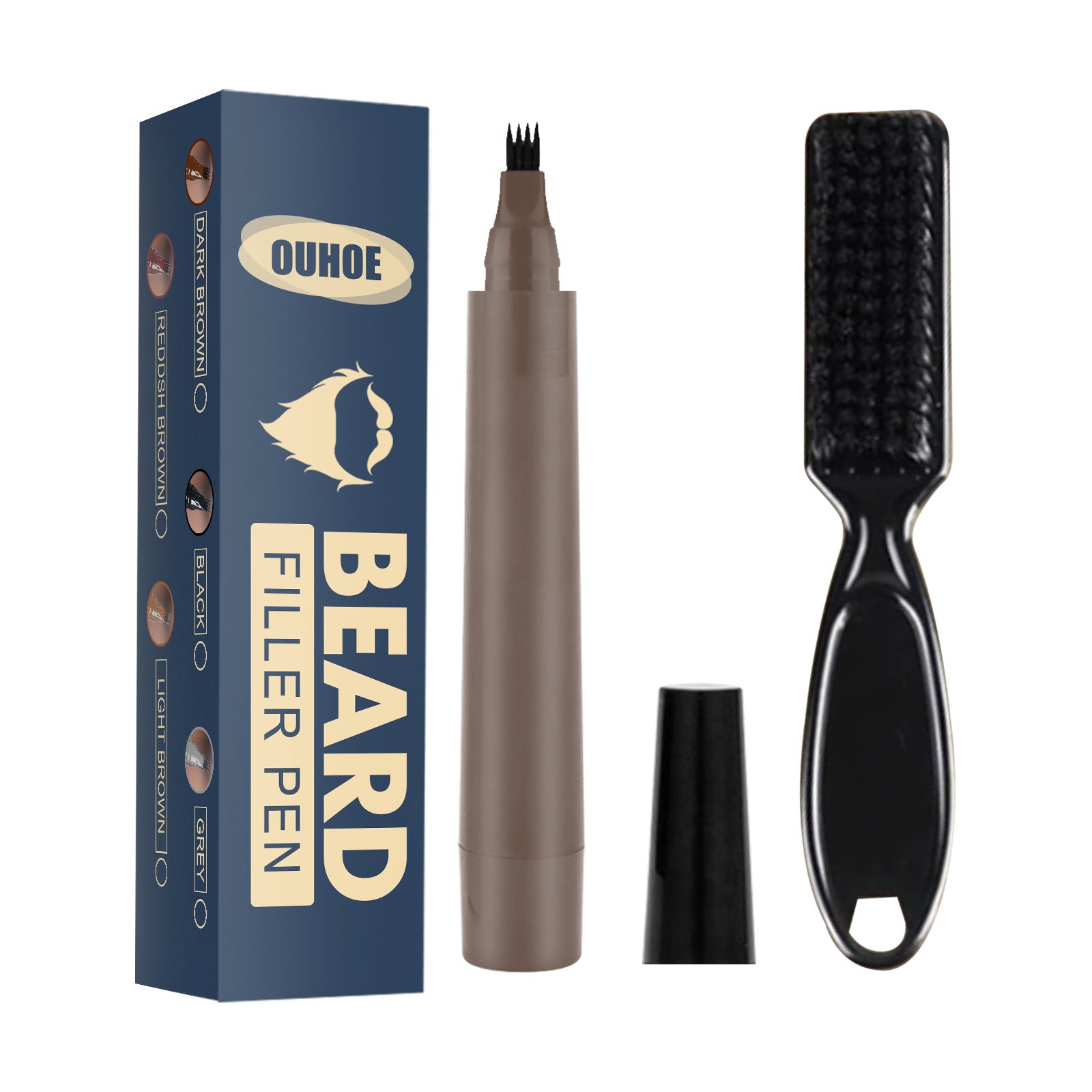 Beard Pencil Filler Kit | Waterproof Four-Fork Tip Beard Filling Pen with Brush
