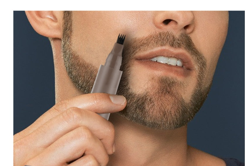 Beard Pencil Filler Kit | Waterproof Four-Fork Tip Beard Filling Pen with Brush